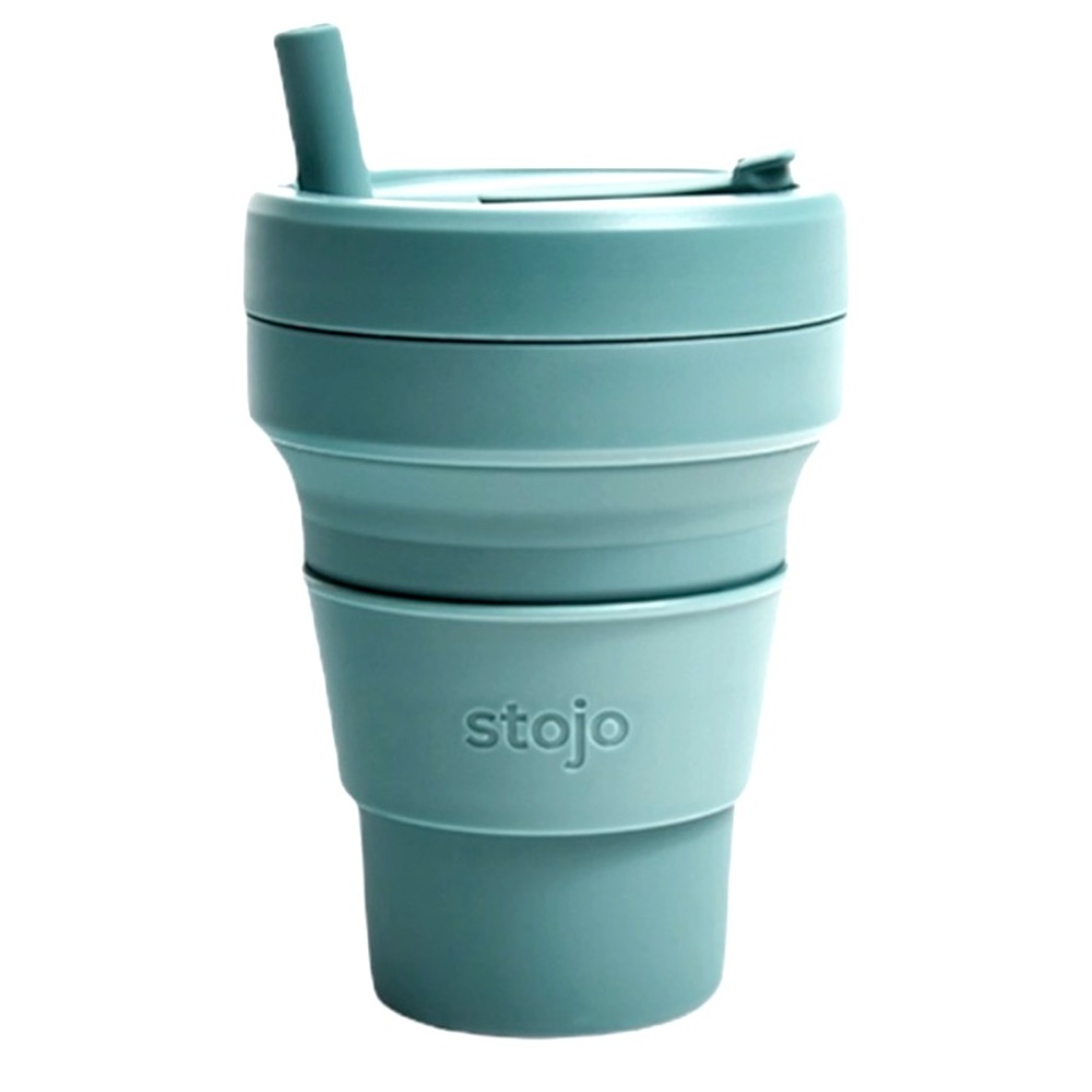 Stojo Collapsible Cup 16 oz. with sleeve and straw